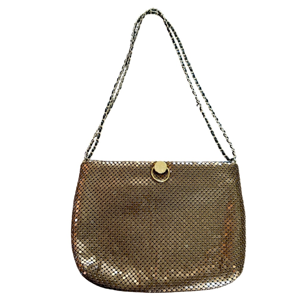 Vintage Gold Mesh Shoulder Bag Metallic Evening Clutch Chain Strap Ring Clasp - Picture 5 of 10